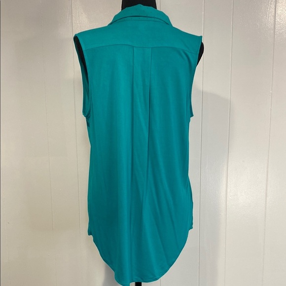 LOFT Blouse Sleeveless Pockets Polka Dot Mixed Media Teal Size Large - Picture 8 of 8